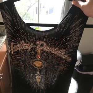 Harley Davidson Embellished tank with Fringe back